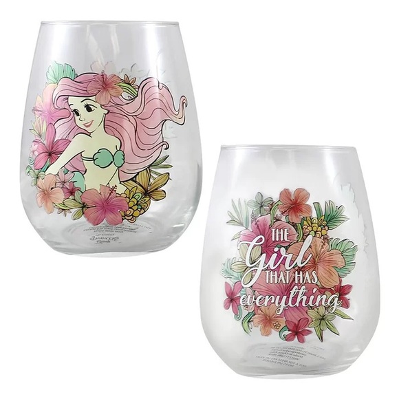 Disney Princess Floral Glass Tumbler Set NWT Snow White Cinderella Belle Ariel - Picture 6 of 12